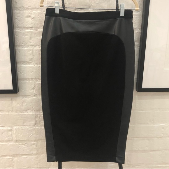 H&M Black Pencil Skirt w/Leather detail Sz8 - Picture 2 of 7